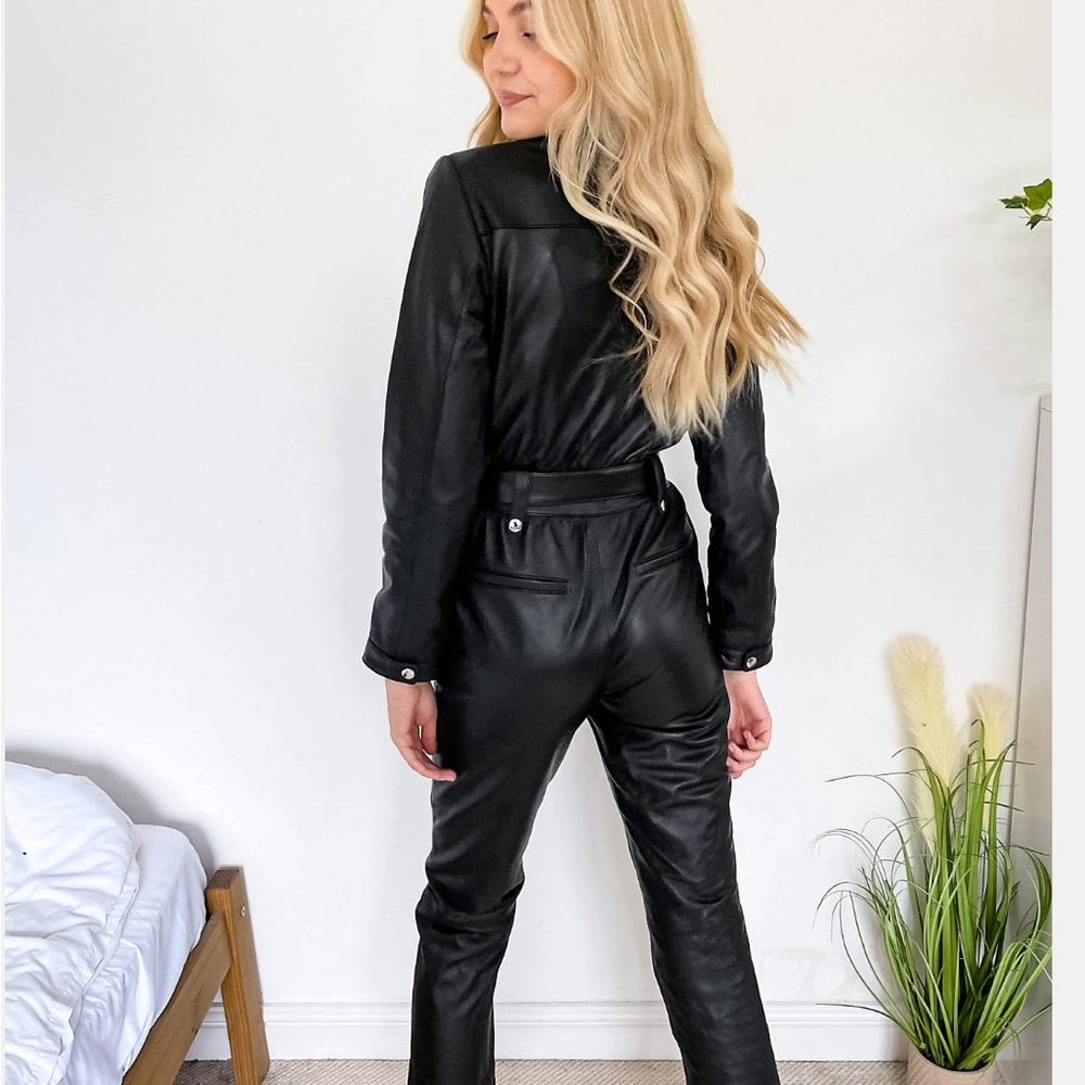 Lab Leather tie waist jumpsuit in black - Picture 2 of 7